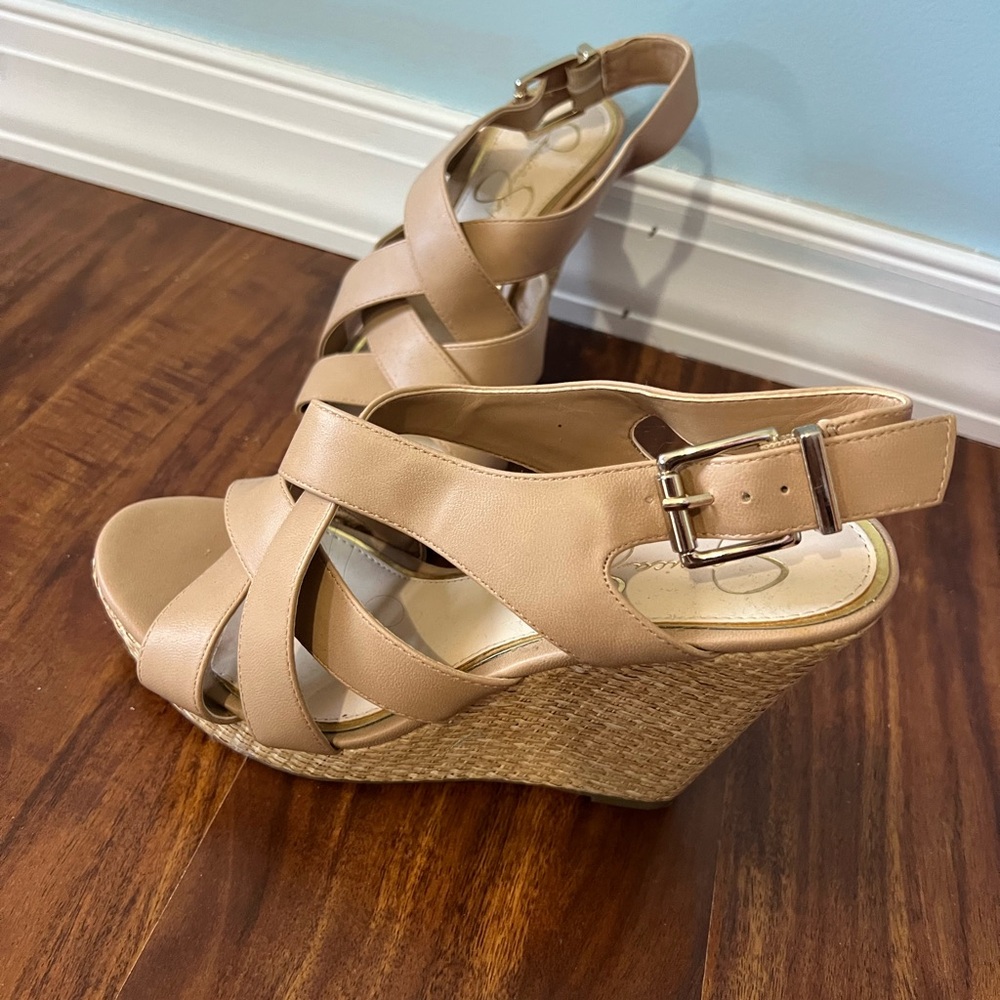 Jessica Simpson Tan Leather Wedges with Ankle Strap